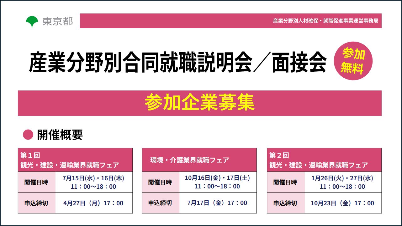 産業分野別 合同就職説明会／面接会の参加企業募集